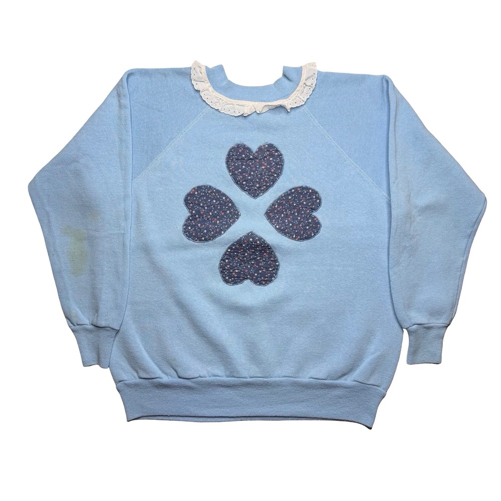 Light Blue Crewneck Sweater with Heart Applique